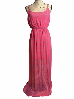 Women's Pink & gray Printed Maxi Dress - Sleeveless Elastic Waist EC. Size large